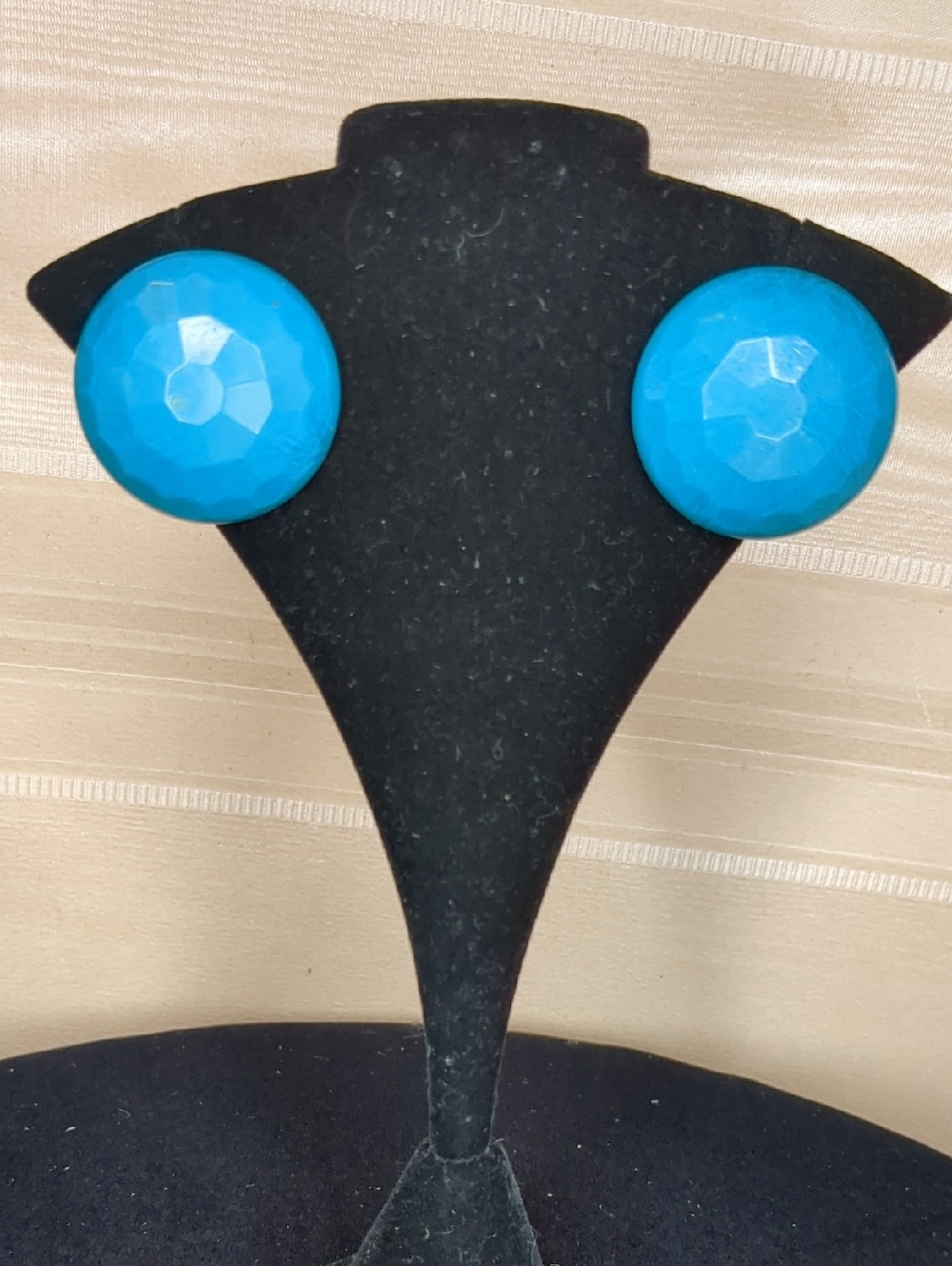 Vintage 60s Button Earrings Turquoise Round Mod Century Mod Atomic Age Faceted